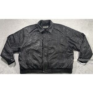 VTG 90s Excelled Leather Bomber Jacket Mens 2XL XXL Black Aviator Biker Retro